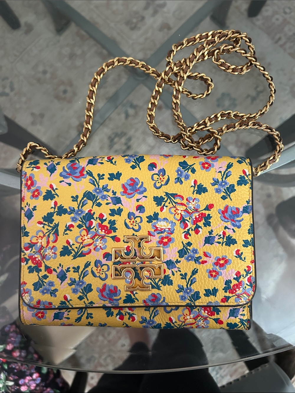 Tory Burch Yellow Floral Chain-Shoulder Crossbody